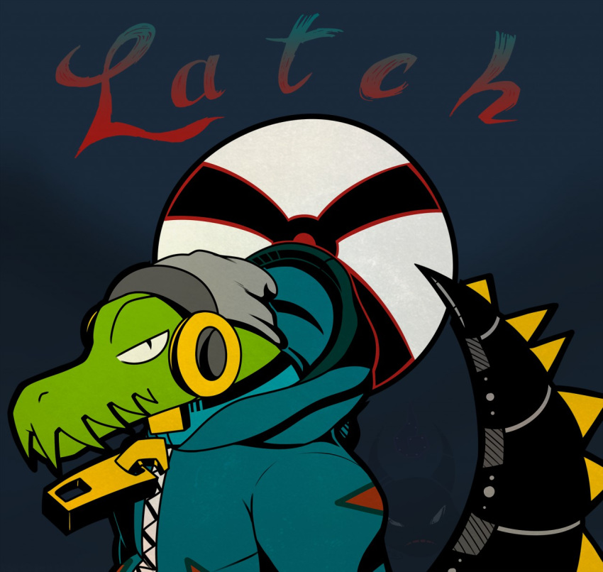 ambiguous_gender anthro beanie clothing collar crocodile crocodilian crocodylid cybernetics hat headgear headphones headwear hi_res hoodie latch lethal_league long_tail looking_at_viewer machine metal_tail prosthetic redras_shoru reptile scalie solo topwear video_games zipper