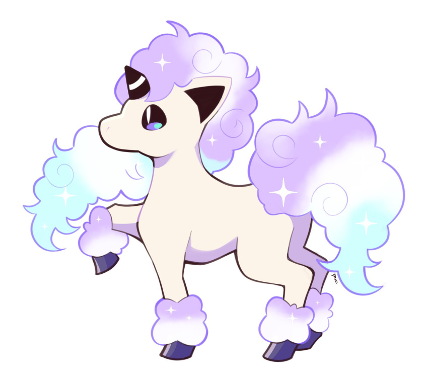 artsy-rc commentary english_commentary from_side galarian_ponyta gen_8_pokemon glint highres no_humans pokemon pokemon_(creature) signature simple_background solo standing standing_on_three_legs white_background