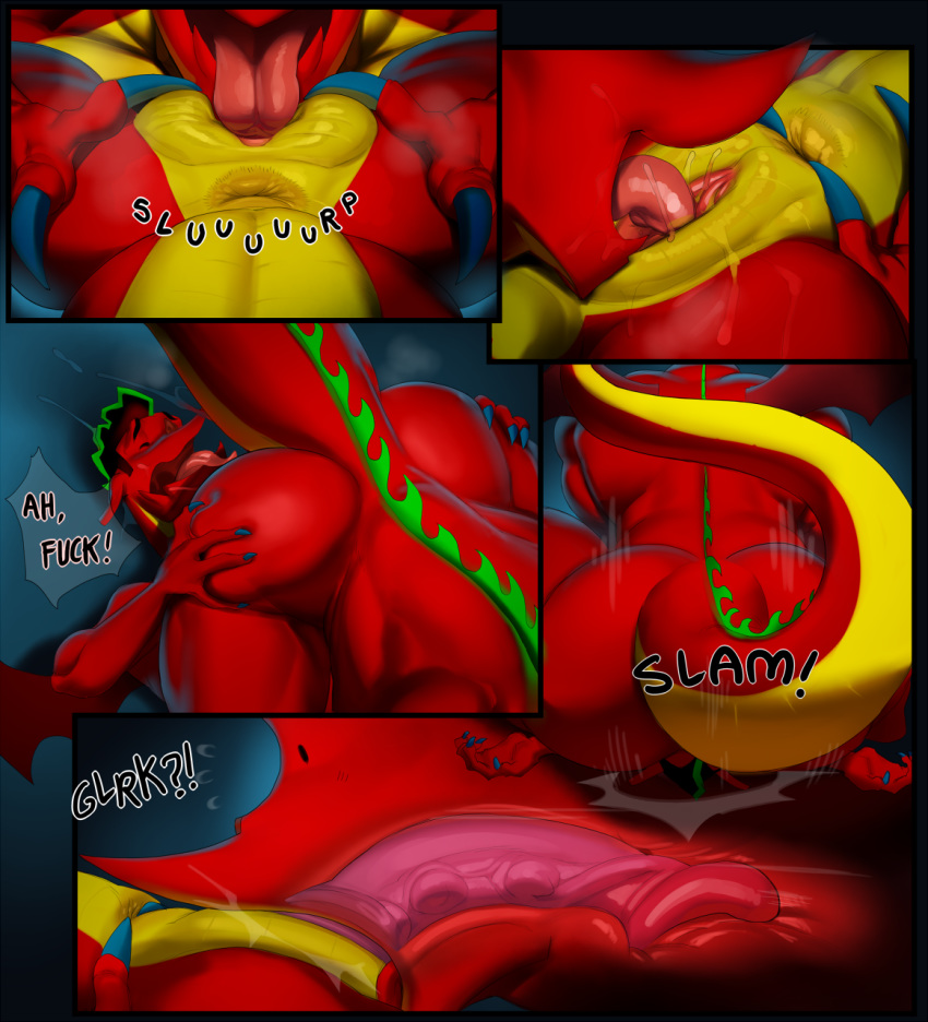 2020 american_dragon:_jake_long anal animal_genitalia anthro anthro_on_anthro anus butt deep_throat disney dragon duo english_text facesitting fellatio genital_slit genitals hi_res jake_long justmegabenewell male male/male muscular muscular_male open_mouth oral penile red_body rimming selfcest sex slit slit_licking spread_anus spreading square_crossover text
