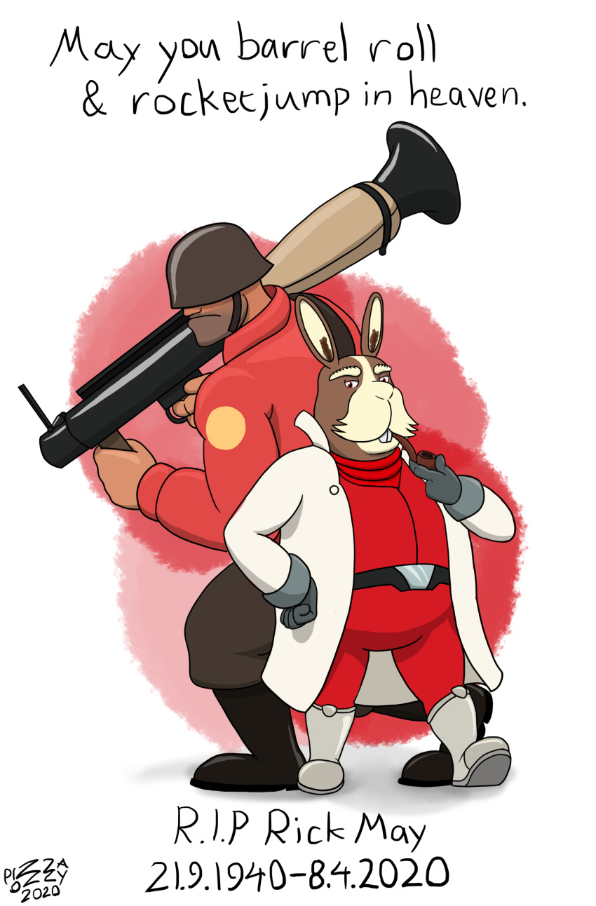 2020 armor duo hare headgear helmet hi_res human lagomorph leporid male mammal nintendo peppy_hare pizzaozzy_(artist) rabbit ranged_weapon rocket_launcher soldier_(team_fortress_2) star_fox team_fortress_2 valve video_games weapon