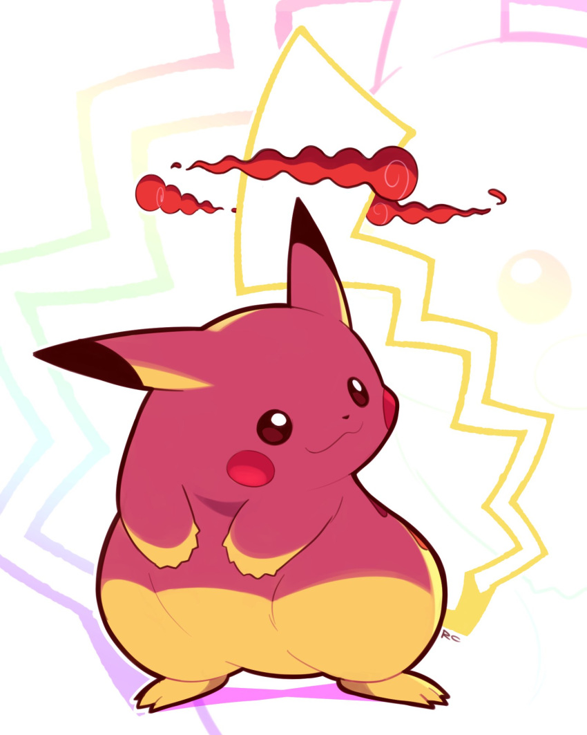 :3 artsy-rc closed_mouth commentary english_commentary full_body gen_1_pokemon gigantamax_pikachu highres no_humans pikachu pokemon pokemon_(creature) shaded_face signature solo standing