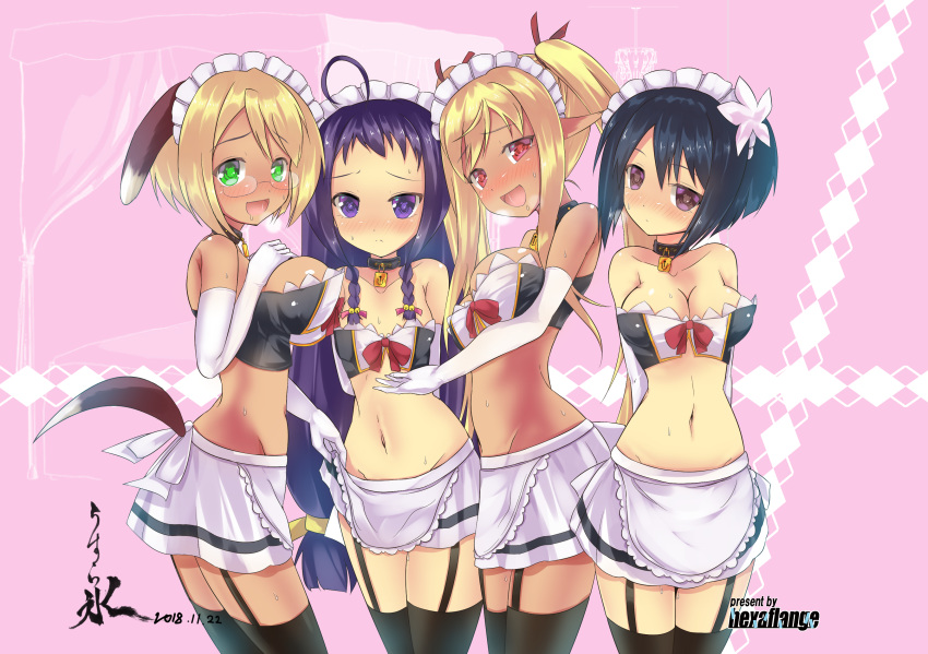 4girls absurdres ayase_yue collar highres mahou_sensei_negima! maid_headdress multiple_girls padlocked_collar revealing_clothes usurai