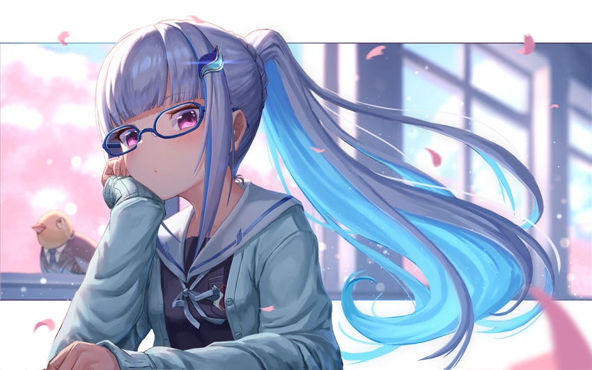 glasses lize_helesta long_hair nekoneko_jun2_123 nijisanji ponytail school_uniform