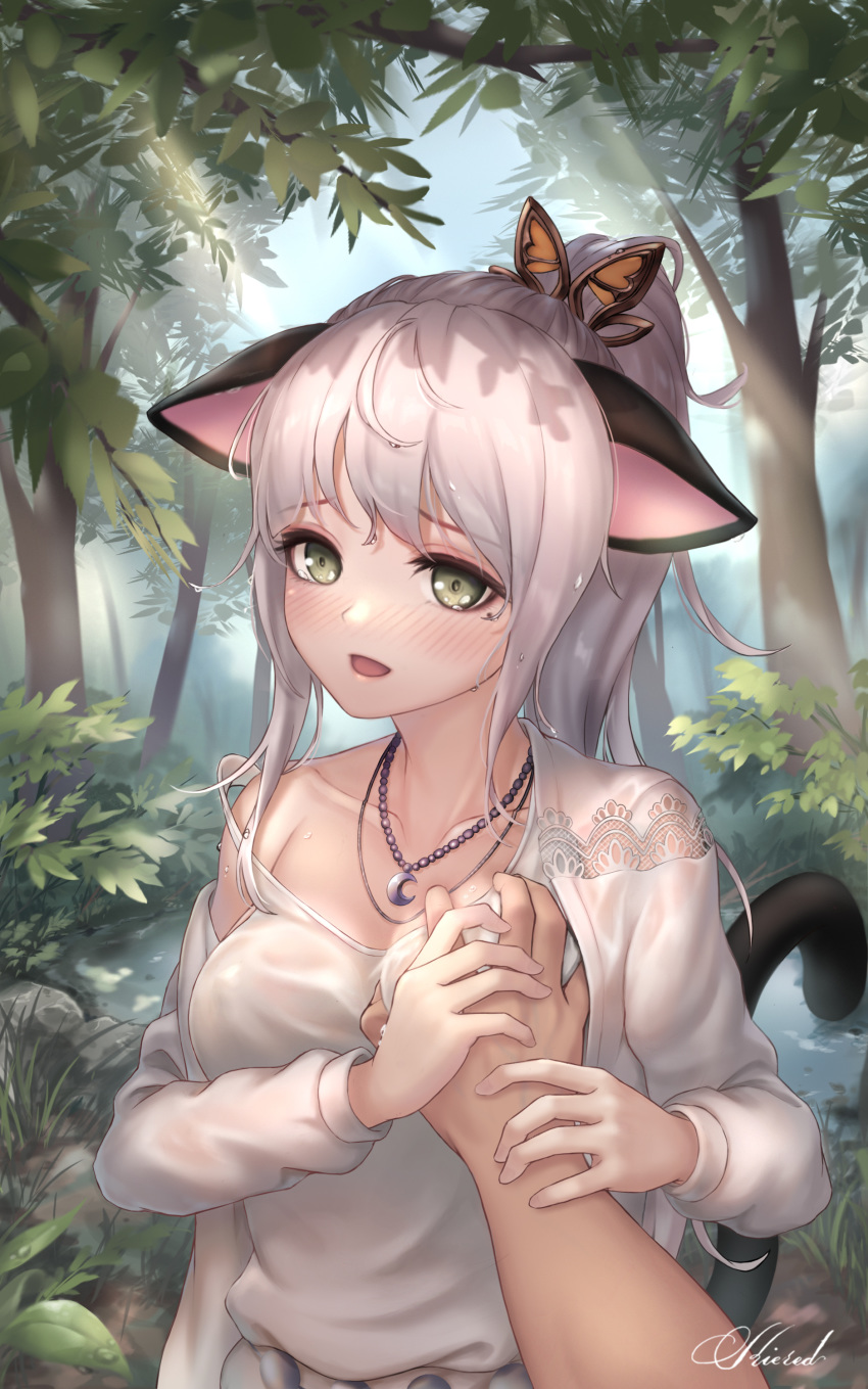 animal_ears artist_revision blade_&amp;_soul breast_grab breast_hold kie_(wylee2212) lyn_(blade_&amp;_soul) nekomimi see_through tagme tail