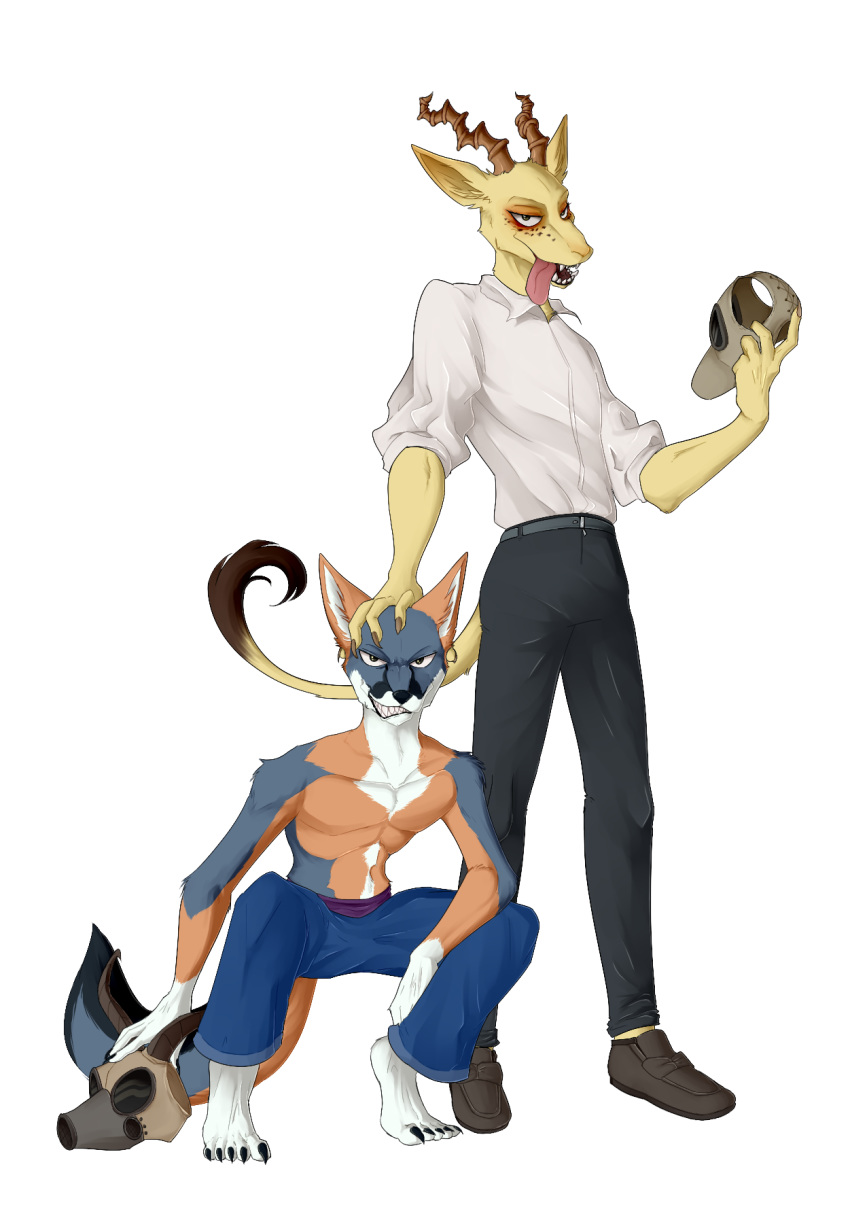 alpha_channel antelope anthro athletic beastars bovid canid canine duo fan_character felid grey_fox hi_res hybrid leopard male mammal melon_(beastars) pantherine urocyon zoecinno