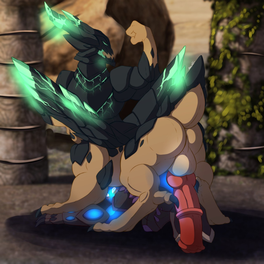 1:1 animal_genitalia animal_penis anthro big_dom_small_sub big_penis blush claws confident duo equine_penis flexing genitals glowing harbinger_the_outworld_devourer hi_res hooves humanoid hybrid_genitalia hybrid_penis knot knotted_equine_penis male male/male penis size_difference taur undeadkitty13 zet_the_arc_warden