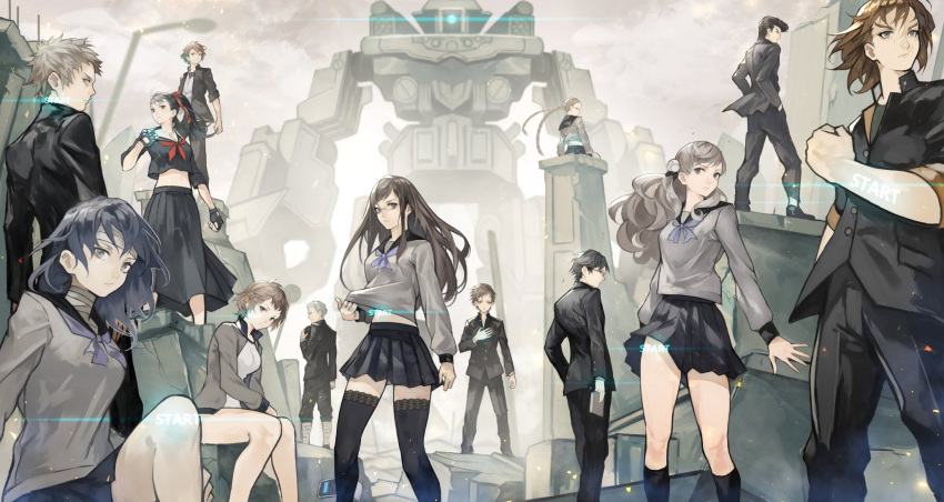 13_sentinels:_aegis_rim 55level bandages gym_uniform mecha seifuku shirt_lift skirt_lift thighhighs