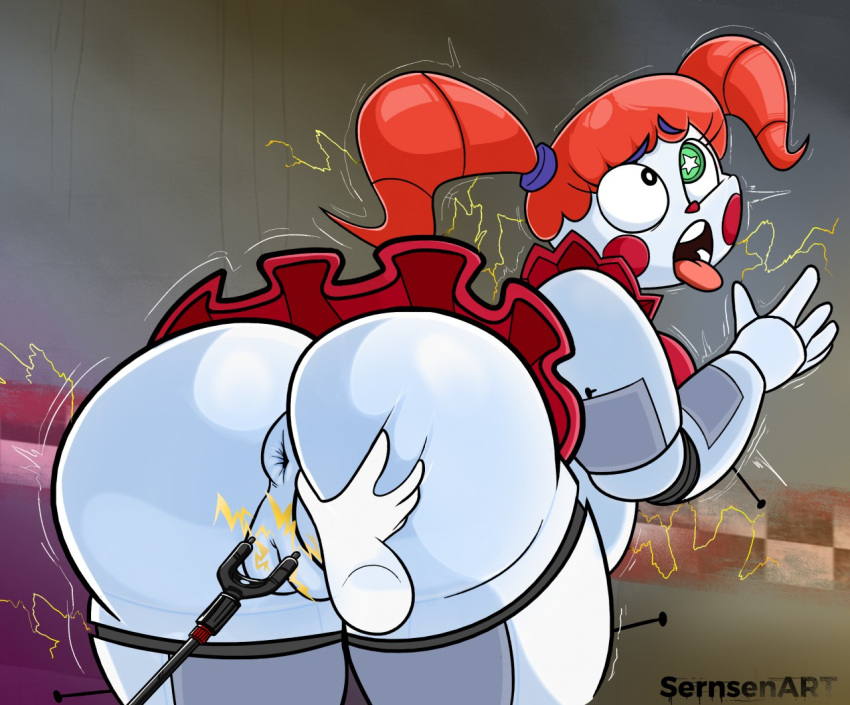 ahegao anus baby_(fnafsl) big_butt bottomwear butt cattle_prod clothing disembodied_hand electricity electrocution electroshock_weapon electrostimulation female five_nights_at_freddy's genitals hair humanoid looking_pleasured machine metallic_body not_furry pigtails plump_labia presenting pussy red_bottomwear red_clothing red_hair red_skirt robot sernsenart shocked skirt solo spread_butt spreading tongue tongue_out video_games weapon