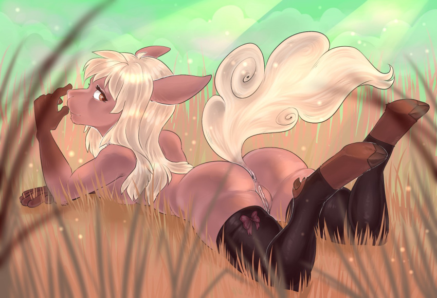 2020 5_fingers anthro blonde_hair breasts brown_eyes day detailed_background digital_media_(artwork) equid equine female fingers gimka hair hooves horse lying mammal on_front outside sky solo