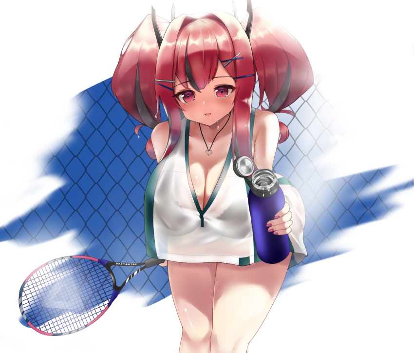 azur_lane bra bremerton_(azur_lane) cleavage scup see_through tennis wet wet_clothes