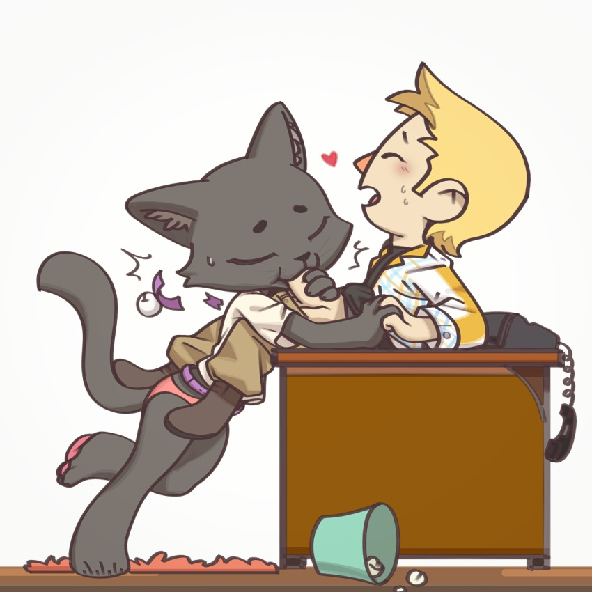 &lt;3 animal_crossing anthro anthro_penetrated ashe_(starshippizza) black_body black_fur blonde_hair clothed clothing desk domestic_cat duo felid feline felis fellatio female female_penetrated fur furniture genitals hair hi_res human human_on_anthro human_penetrating human_penetrating_anthro interspecies junyois male male/female male_penetrating male_penetrating_female mammal nintendo on_desk oral oral_penetration panties pants_down partially_clothed penetration penile penile_penetration penis penis_grab sex shirt side_view t-shirt topwear underwear video_games villager_(animal_crossing)