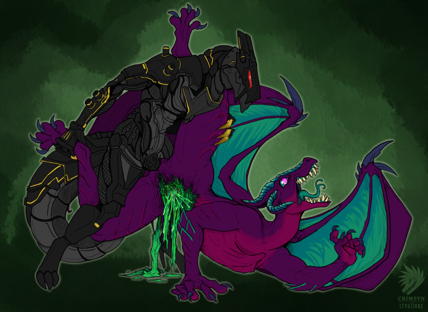 2020 acid anthro bloodlive demon dragon duo female genitals gore green_blood male male/female ovicock pussy scalie simple_background snuff spikes synth_(vader-san) tongue watermark western_dragon wings