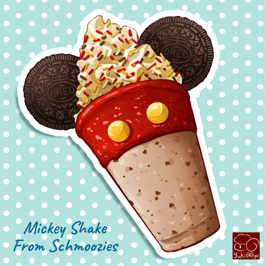 cookie cup disney food food_focus foodification highres mickey_mouse milkshake no_humans oreo original sprinkles whipped_cream yuki00yo