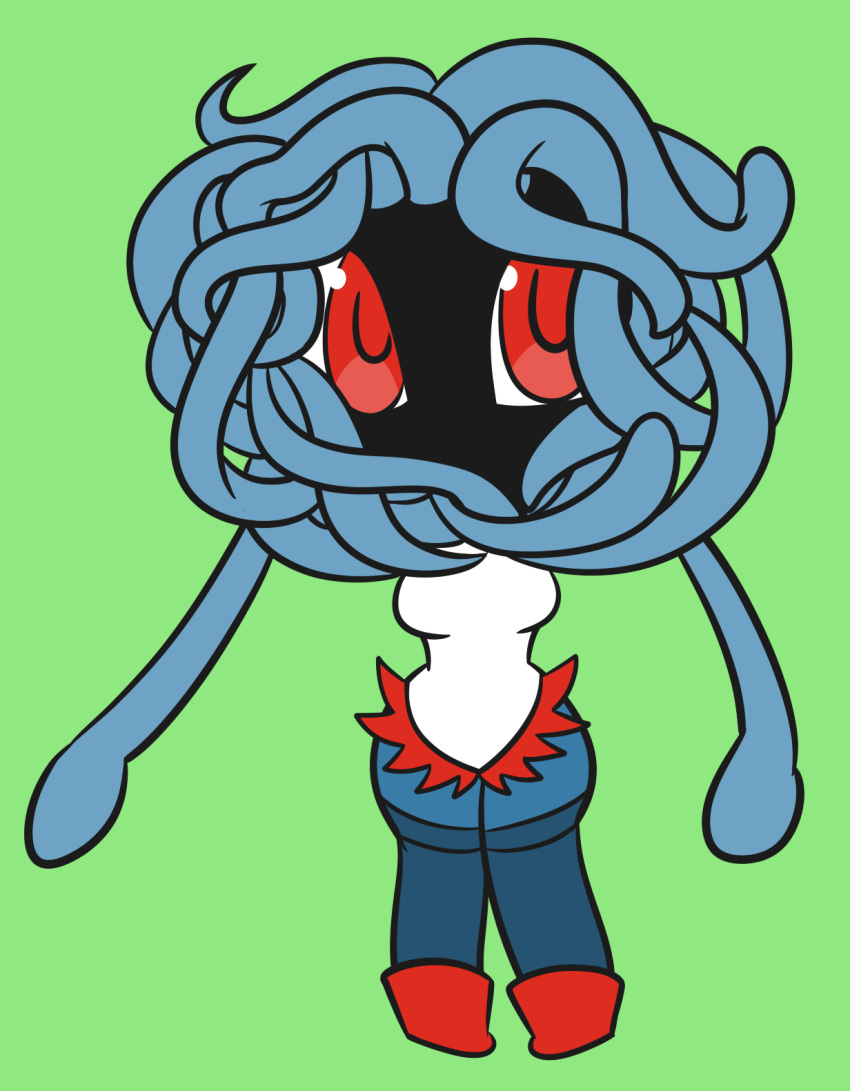 2020 anthro anthrofied armless big_eyes black_body black_head blue_body blue_clothing blue_footwear blue_legs blue_legwear blue_pseudo_hair blue_socks blue_tentacles blue_thigh_highs blue_thigh_socks boots breasts chibi clothed clothing curvy_figure digital_media_(artwork) elemental_creature elemental_humanoid feet female flora_fauna footwear generation_1_pokemon green_background head_tentacle hi_res hourglass_figure humanoid knock-kneed legwear looking_at_viewer medium_breasts mouthless mythrica nintendo noseless pigeon_toed plant plant_hair plant_humanoid pokemon pokemon_(species) pokemon_humanoid pokemorph prehensile_hair prehensile_vines pseudo_hair red_boots red_clothing red_eyes red_footwear shirt simple_background socks solo standing tangela tentacle_arms tentacle_creature tentacle_hair tentacle_limbs tentacles thigh_highs thigh_socks topwear vine_tentacles vines white_clothing white_shirt white_topwear