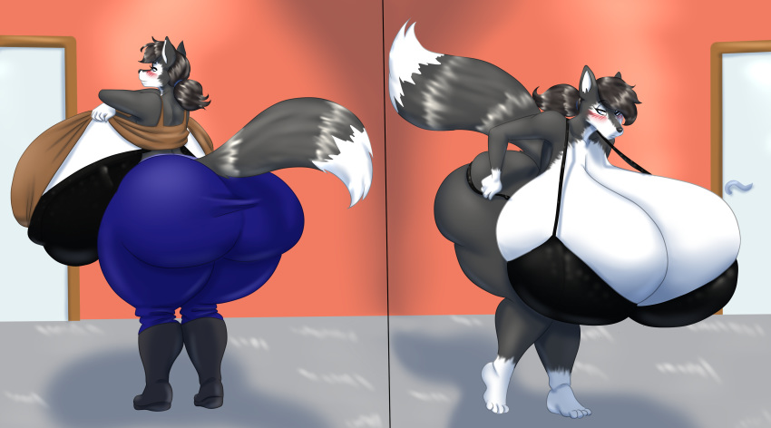 2020 absurd_res anthro big_breasts blues64 bottomwear breasts butt cleavage clothed clothing female fur hi_res huge_breasts hyper marauder6272 pants solo wide_hips