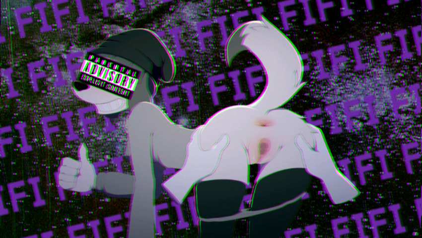 3d_effect absurd_res anthro anus bangs beanie bent_over biped black_clothing black_legwear black_thigh_highs blush bodily_fluids breasts butt clothed clothing disembodied_hand duo female female_focus fifi_(somemf) genital_fluids genitals gesture hair hand_on_another's_thigh happy hat headgear headwear hi_res legwear long_sleeves marblesoda panties panties_around_legs panties_down parental_advisory_sticker partially_clothed pink_anus pink_pussy pussy raised_tail solo_focus spread_anus spread_pussy spreading sweater tail teeth thigh_highs thumbs_up topwear underwear underwear_down vaginal_fluids wallpaper