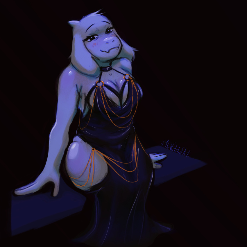 absurd_res anthro bovid breasts caprine clothed clothing deltarune dress female goat hi_res humanoid_hands mammal pinup pose slightly_chubby solo solo_focus thewitchofart toriel undertale undertale_(series)