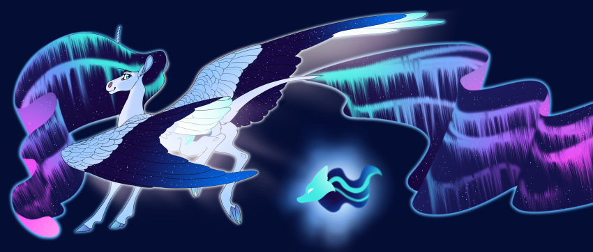 2020 absurd_res blue_body blue_feathers cool_colors digital_media_(artwork) equid feathered_wings feathers female feral hi_res hooves horn mammal smile solo turnipberry winged_unicorn wings