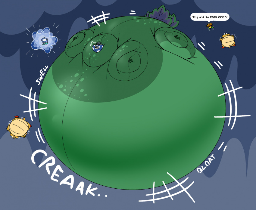 2023 belly big_belly bloated close_to_bursting creaking elemental_creature english_text flora_fauna hi_res implied_popping inflation koopa koopa_troopa mario_bros nintendo piranha_plant plant scalie sethmanthedragon speech_bubble talking_flower_(super_mario_bros_wonder) text wonder_flower