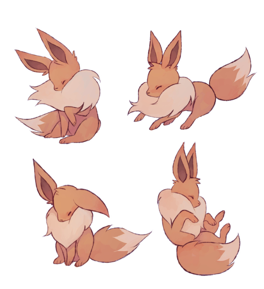 charamells closed_eyes commentary creature eevee english_commentary full_body gen_1_pokemon no_humans pokemon pokemon_(creature) simple_background sitting white_background