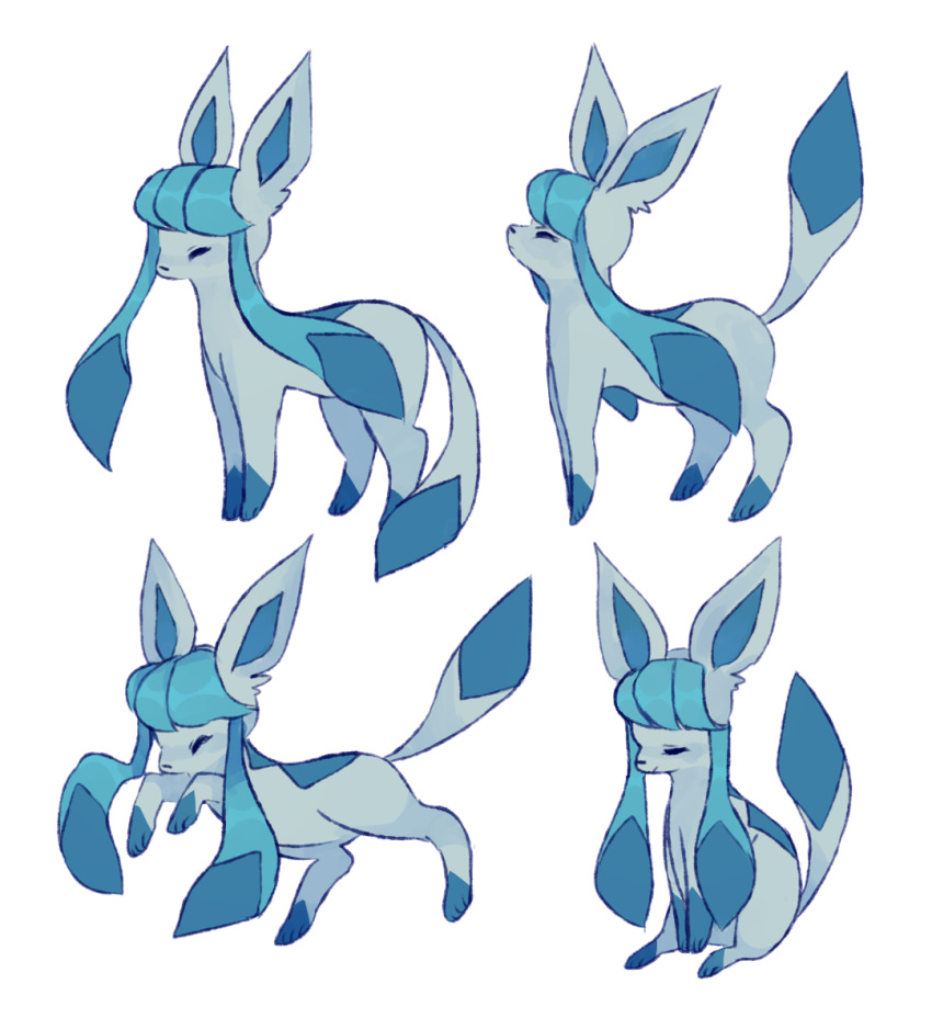 charamells closed_eyes commentary creature english_commentary full_body gen_4_pokemon glaceon no_humans pokemon pokemon_(creature) simple_background sitting standing white_background