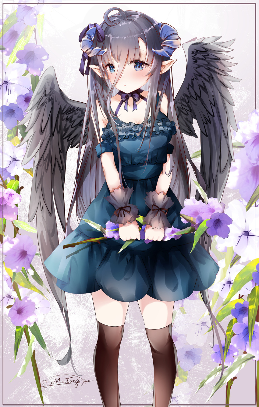 horns mutang pointy_ears tagme thighhighs wings