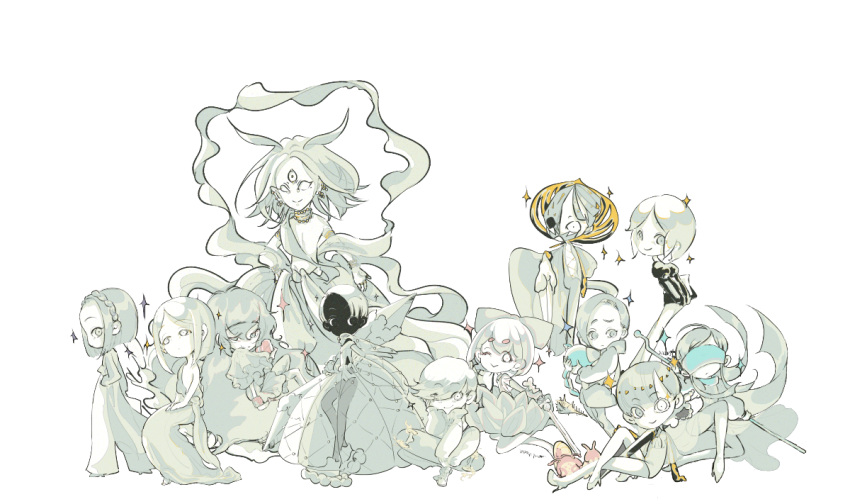 1boy 6+others ;&gt; absurdly_long_hair aechmea_(houseki_no_kuni) alexandrite_(houseki_no_kuni) alternate_hair_length alternate_hairstyle amethyst_(houseki_no_kuni) androgynous animal anklet antennae arm_at_side arm_support asymmetrical_hair ball_and_chain_(weapon) bare_arms bare_legs bare_shoulders beads benitoite_(houseki_no_kuni) black_skin blank_eyes blindfold blunt_bangs bob_cut bodysuit bow bowl_cut bracelet braid cairngorm_(houseki_no_kuni) carrying_over_shoulder chibi coat colored_skin cracked_skin crossed_legs crown_braid curly_hair dated diamond_(houseki_no_kuni) drawstring dress dutch_angle earrings elbow_gloves expressionless eyelashes eyes_visible_through_hair facing_viewer floating_hair from_behind from_side frown full_body fur_trim gem_uniform_(houseki_no_kuni) glint gloves golden_arms goshenite_(new)_(houseki_no_kuni) hair_between_eyes hair_bow hair_over_one_eye hand_in_pocket hand_on_own_cheek hand_on_own_face hand_up hands_on_own_thighs head_rest heterochromia high_heels holding holding_notepad holding_skateboard holding_sword holding_weapon hoop_skirt houseki_no_kuni inverted_bob invisible_chair jewelry jumping knee_up leaning_forward leotard leotard_under_clothes long_hair long_sleeves looking_afar looking_at_viewer looking_back looking_to_the_side moon_uni moon_uniform_(houseki_no_kuni) multiple_others multiple_persona notepad on_one_knee one-eyed one_eye_closed orb other_focus outstretched_arm outstretched_leg padparadscha_(houseki_no_kuni) pale_color pants pantyhose parted_bangs partially_colored phosphophyllite phosphophyllite_(ll) profile puffy_long_sleeves puffy_short_sleeves puffy_sleeves robe scarf seashell see-through see-through_sleeves shawl shell shoes short_hair short_sleeves shorts sidelocks sideways_glance simple_background sitting skateboard sleeves_past_wrists smile smirk snail sneakers solo sparkle spoilers standing straight-on suspender_shorts suspenders swept_bangs swimsuit sword third_eye very_long_hair weapon wide_sleeves yawo yellow_diamond_(houseki_no_kuni)