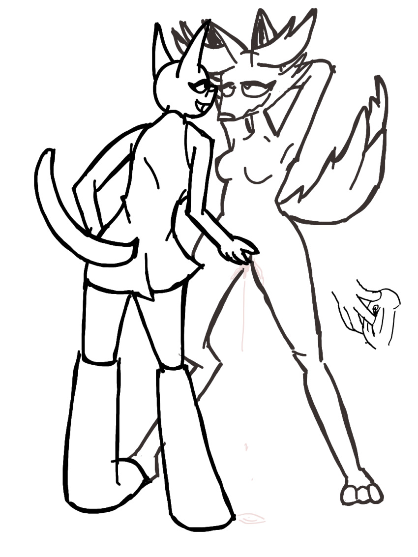 anthro arms_above_head bodily_fluids braixen duo eye_roll felid feline female female/female fingering generation_6_pokemon genital_fluids hi_res mammal nintendo pokemon pokemon_(species) pussy_juice