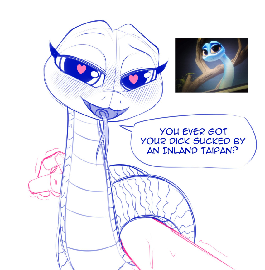 &lt;3 &lt;3_eyes ambiguous_gender blush coiling dialogue dibujito duo elapid_(snake) female feral forked_tongue hi_res human maddie_(back_to_the_outback) mammal reference_image reptile scalie sketch snake speech_bubble taipan talking_feral tongue tongue_out unfinished