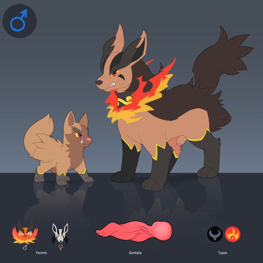 1:1 abstract_background animal_genitalia animal_penis black_body black_fur canid canine_penis duo emboar english_text fangs feral fur gender_symbol genitals hi_res hybrid knot leg_markings male mammal mane markings mightyena model_sheet nikkibunn nintendo penis penis_tip pok&eacute;mon pok&eacute;mon_(species) poochyena red_body red_eyes red_fur reflection sheath simple_background socks_(marking) symbol tail_tuft text tuft video_games yellow_body yellow_fur yellow_sclera ♀ ♂