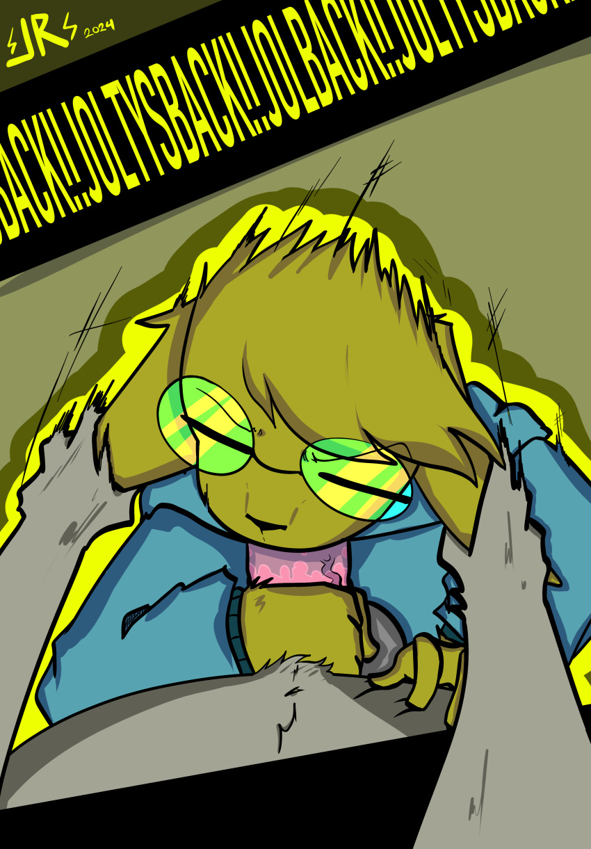 2024 absurd_res anthro black_clothing blue_clothing blue_hoodie blue_topwear clothing crotch_tuft duo ear_pull eeveelution eyes_closed eyewear fan_character first_person_view forced forced_oral generation_1_pokemon genitals glasses grey_body hand_on_penis hi_res hoodie jolt_(joltrex) jolteon joltrex male male/male nintendo oral penis pokemon pokemon_(species) pov_blowjob sex signature simple_background text topwear tuft yellow_body