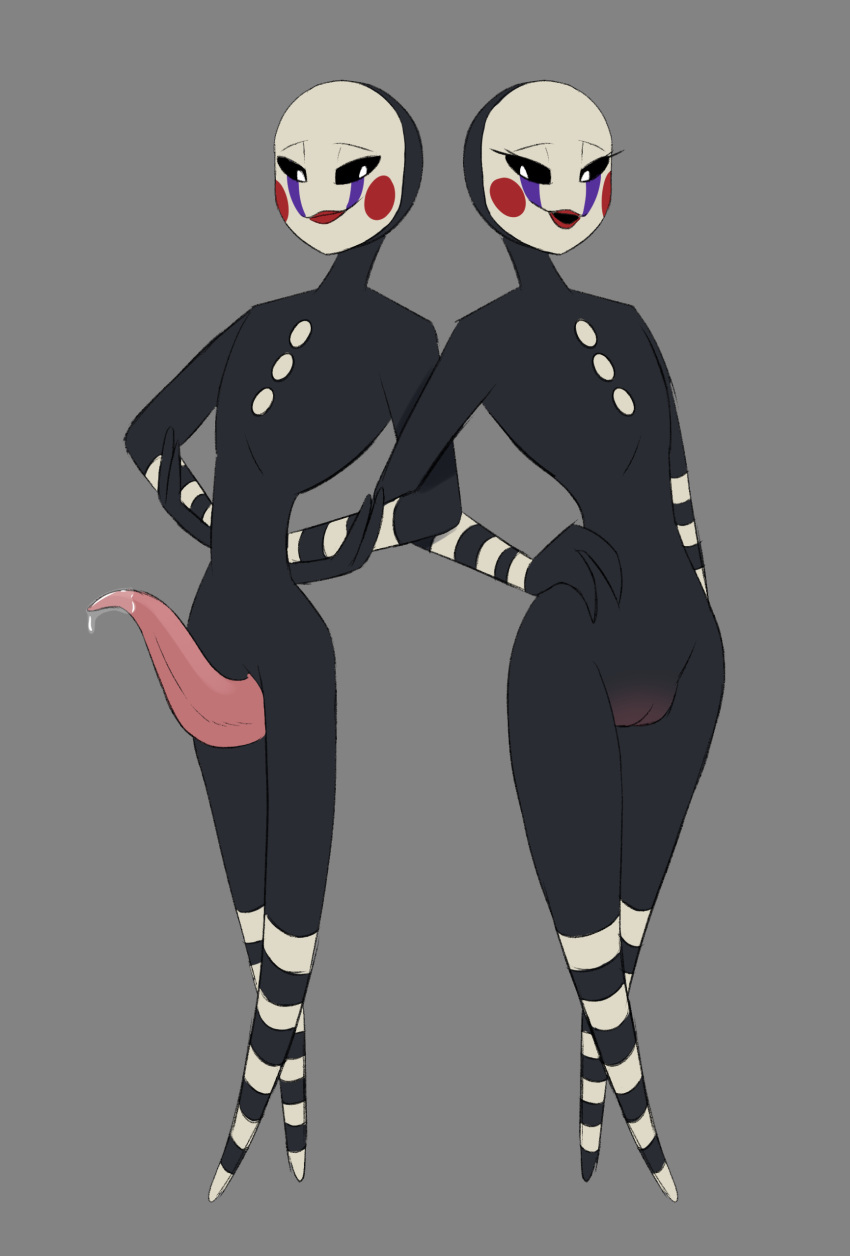 2024 absurd_res animatronic black_body black_sclera bodily_fluids clone digital_drawing_(artwork) digital_media_(artwork) duo eyelashes female five_nights_at_freddy's five_nights_at_freddy's_2 genital_fluids genitals grey_background hi_res humanoid locked_arms machine male mandyfoxy marionette_(fnaf) penis precum pussy robot robot_humanoid scottgames simple_background small_waist smile tapering_penis white_eyes