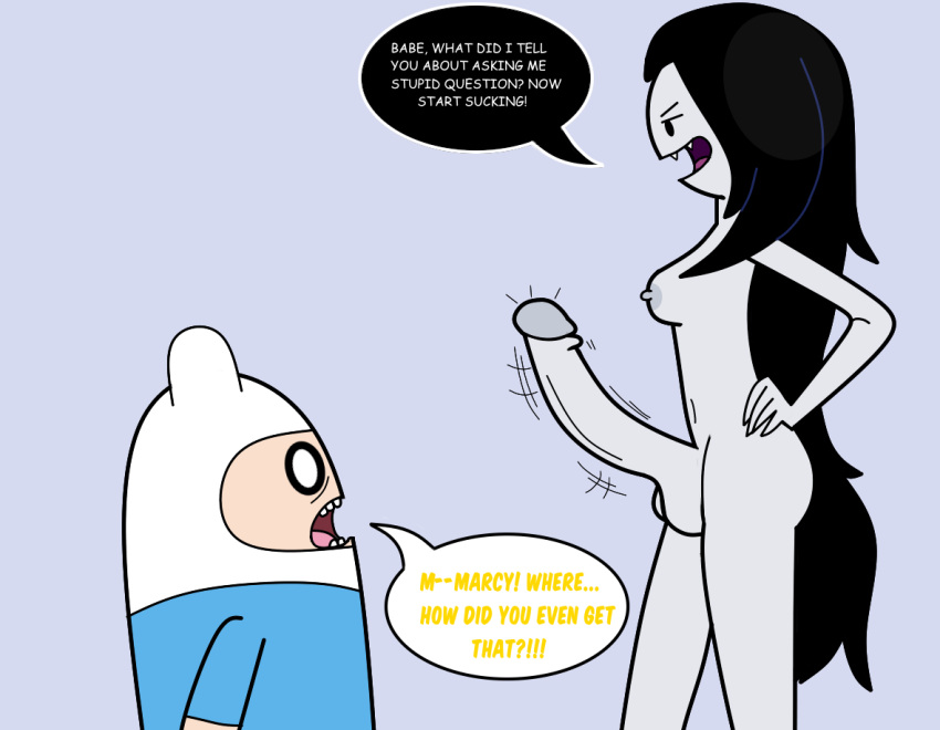 adventure_time balls bedroom_eyes black_hair breasts cartoon_network clothed clothed/nude clothed_male_nude_female clothed_male_nude_gynomorph clothed_male_nude_intersex clothing dialogue duo erection fangs female finn_the_human genitals grey_body gynomorph hair hand_on_hip human humanoid humanoid_genitalia humanoid_penis intersex intersex/male lincylover_(artist) long_hair looking_at_another male mammal marceline_abadeer narrowed_eyes nipples nude nude_intersex only_one_nude open_mouth penis seductive shocked shocked_expression speech_bubble surprise surprised_expression teeth throbbing throbbing_penis twitching vampire