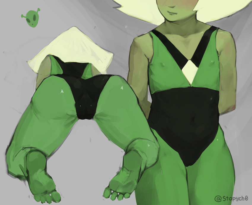 anthro butt cartoon_network clothing doggystyle erect_nipples feet female foot_fetish from_behind_position genitals green_body green_skin hi_res navel nipples organs peridot_(steven_universe) pussy sex solo steven_universe stomach stopych tight_clothing