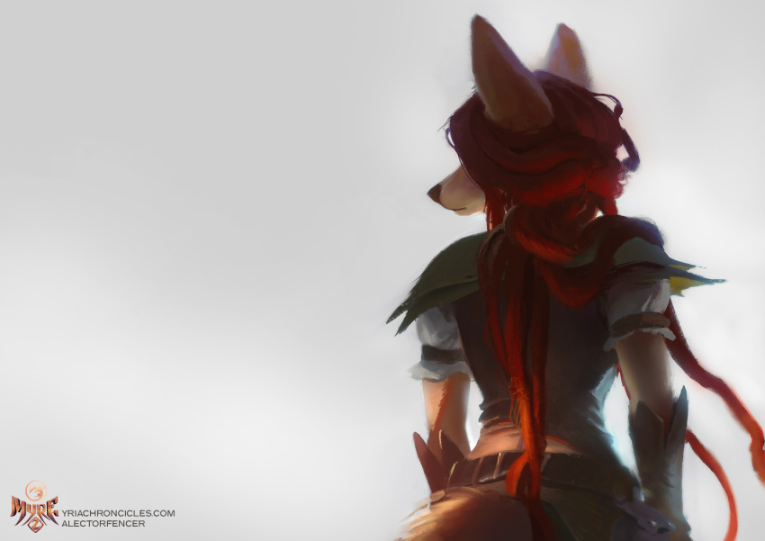 2020 alectorfencer anthro black_nose canid canine canis clothed clothing coyote digital_media_(artwork) female hair mammal red_hair solo text url