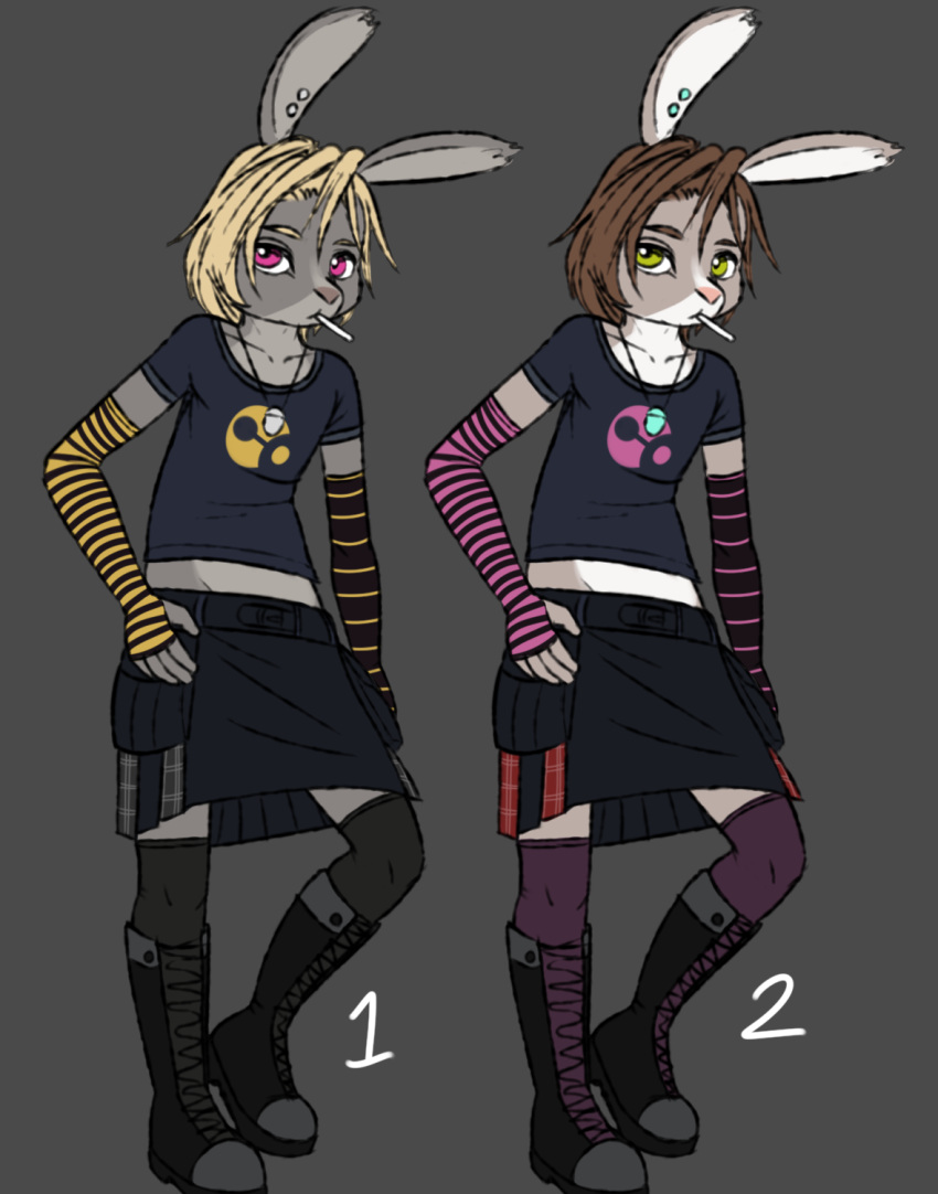 alternate_color boots bottomwear candy clothed clothing crossdressing food footwear hi_res lagomorph leporid lollipop lolly male mammal nerdmouse rabbit skirt solo zed001