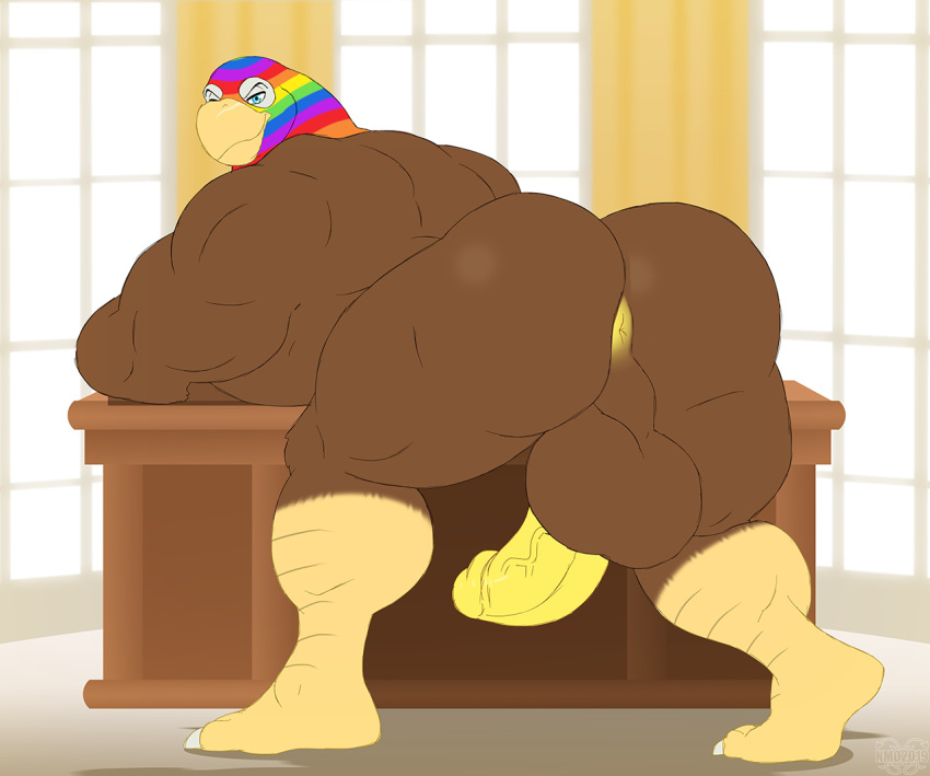 accipitrid accipitriform anthro anus avian avoid_posting bald_eagle balls beak big_butt big_muscles bird blue_eyes brown_body brown_feathers butt desk eagle feathers furniture genitals gold_penis huge_muscles looking_at_viewer looking_back male mask muscular muscular_male nazuu-m0nster nude penis presenting presenting_hindquarters president_office rainbow rainbow_patriot sea_eagle solo super_gay superhero white_body white_feathers window windows_(disambiguation) winking_at_viewer yellow_anus