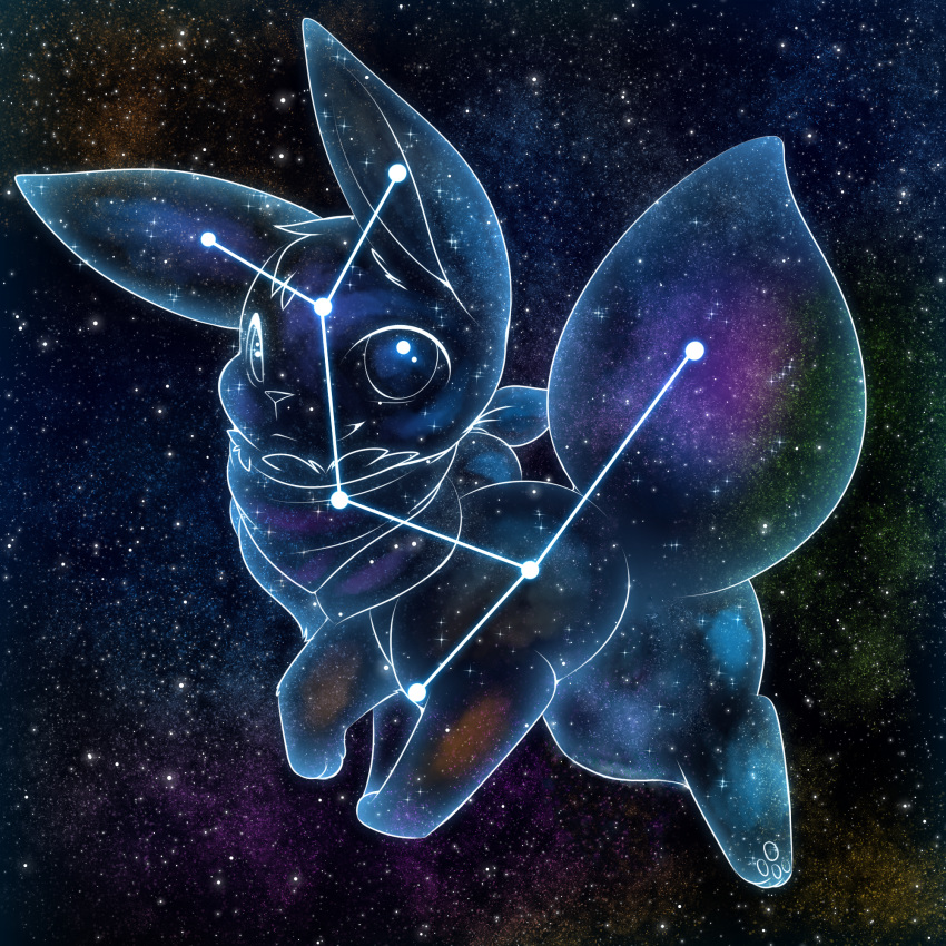 1:1 2020 butt camychan constellation edit eevee feral hi_res looking_at_viewer looking_back night nintendo pawpads pok&eacute;mon pok&eacute;mon_(species) presenting presenting_hindquarters quadruped raised_tail rear_view scarf scarf_only sky solo star starry_sky translucent translucent_body video_games