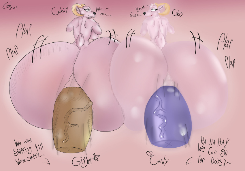 2023 absurd_res bovid cabry64 cabry_(cabry64) candy_(voidbeerfloat) caprine cobry_(cabry64) dialogue digital_media_(artwork) duo english_text female genitals ginger_(voidbeerfloat) group hi_res horn humanoid male male/female mammal penetration penile penile_penetration penis text voidbeerfloat