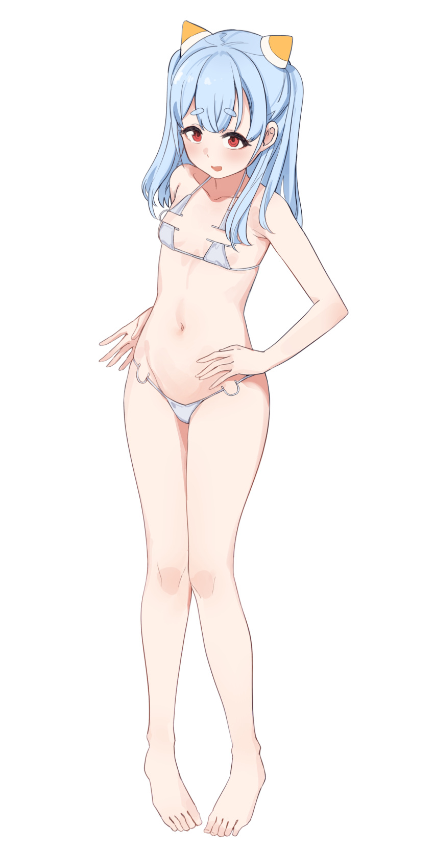 absurdres aningay blue_hair breasts commentary_request florida_bikini highres indie_virtual_youtuber korean_commentary legs red_eyes small_breasts stomach thighs white_background