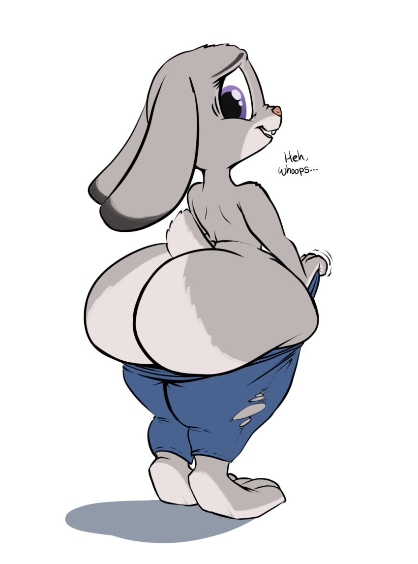 2016 alpha_channel anthro big_butt bottomwear butt butt_focus clothing colored disney ears_down elcid embarrassed female hi_res huge_butt huge_hips huge_thighs hyper hyper_butt judy_hopps lagomorph leporid lowkey mammal obese obese_female overweight overweight_female pants pivoted_ears plasma_snake rabbit short_stack simple_background solo text thick_thighs tight_clothing torn_bottomwear torn_clothing torn_pants wide_hips zootopia