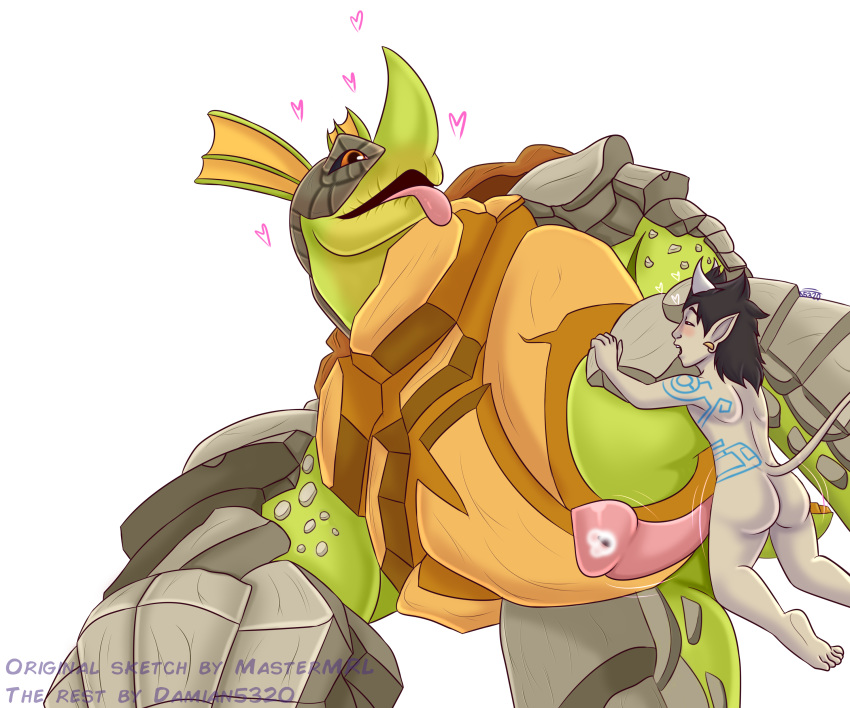 &lt;3 absurd_res alpha_channel blush collaboration damian5320 duo feral hi_res humanoid makoa_(paladins) male male/male mastermrl paladins pleased reptile scalie simple_background size_difference small_dom_big_sub talus_(paladins) transparent_background turtle