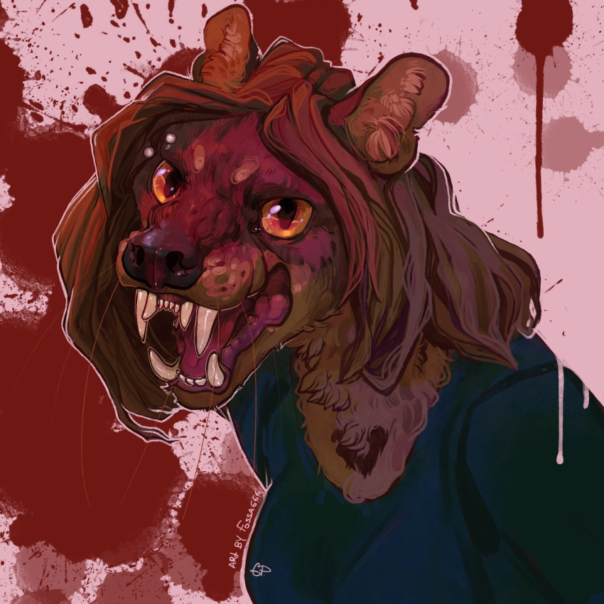 1:1 2020 anthro black_nose brown_hair clothed clothing digital_media_(artwork) euplerid female fossa fossa666 hair hi_res mammal open_mouth orange_eyes shirt solo teeth tongue topwear