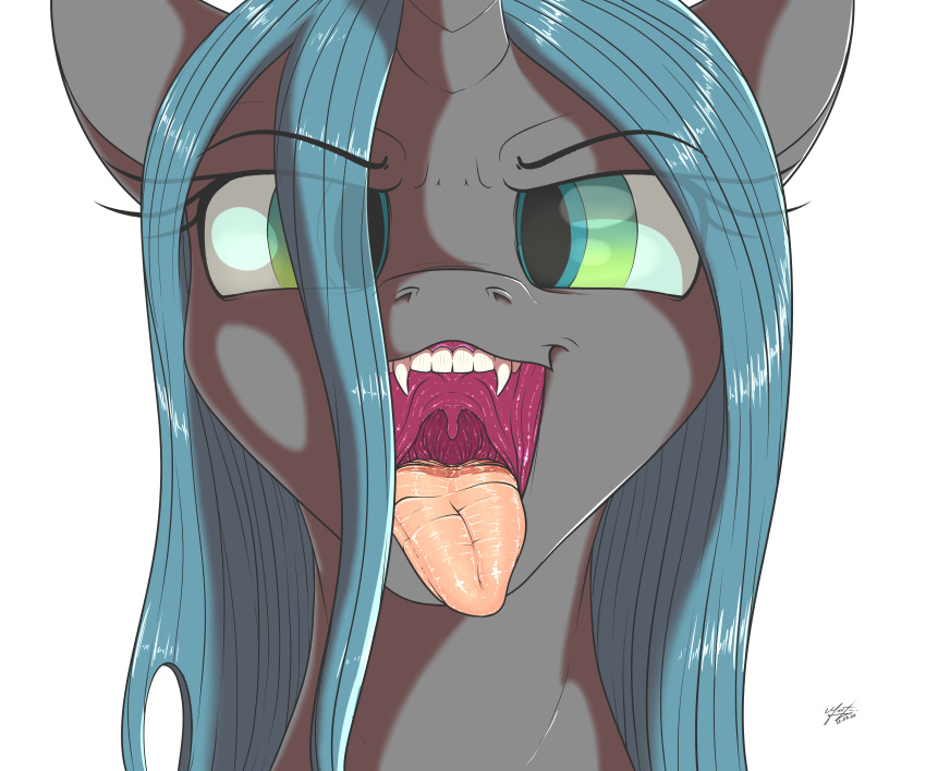 2020 absurd_res azerta56 digital_media_(artwork) eyebrows eyelashes fangs female feral friendship_is_magic front_view green_eyes hi_res horn mouth_shot my_little_pony open_mouth queen_chrysalis_(mlp) solo teeth tongue tongue_out