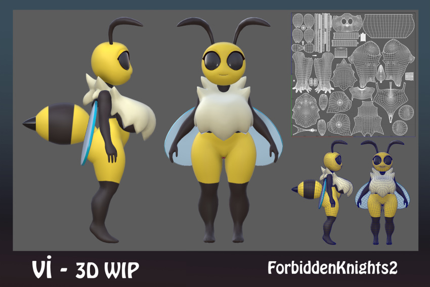 3d_(artwork) antennae_(anatomy) anthro apis_mellifera arthropod arthropod_abdomen back_boob bee big_breasts big_butt biped black_body breasts bug_fables butt digital_media_(artwork) female fluffy forbiddenknights2 hi_res honey_bee hymenopteran insect insect_wings moonsprout_games neck_tuft non-mammal_breasts rpg_game short_stack side_boob slightly_chubby solo thick_thighs tuft unfinished vi_(bug_fables) video_games wings yellow_body