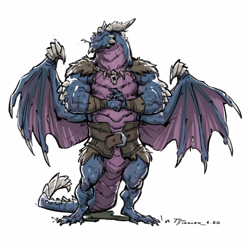 1:1 2020 activision anthro biceps blue_body bubba_(spyro) claws clothing digital_media_(artwork) dragon hi_res horn male mammal membrane_(anatomy) membranous_wings muscular muscular_male scales scalie simple_background smile solo spyro_reignited_trilogy spyro_the_dragon standing taran_fiddler video_games white_background wings