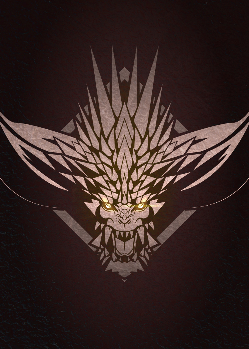 absurdres glowing glowing_eyes highres logo monster monster_hunter monster_hunter:_world nergigante open_eyes open_mouth red_eyes simple_background symbol tacuyanjun the_witcher the_witcher_3 thorns