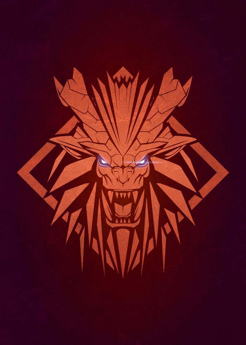 absurdres blue_eyes eyes highres horns logo monster monster_hunter monster_hunter:_world open_eyes open_mouth red simple_background symbol tacuyanjun teostra the_witcher the_witcher_3 thorns