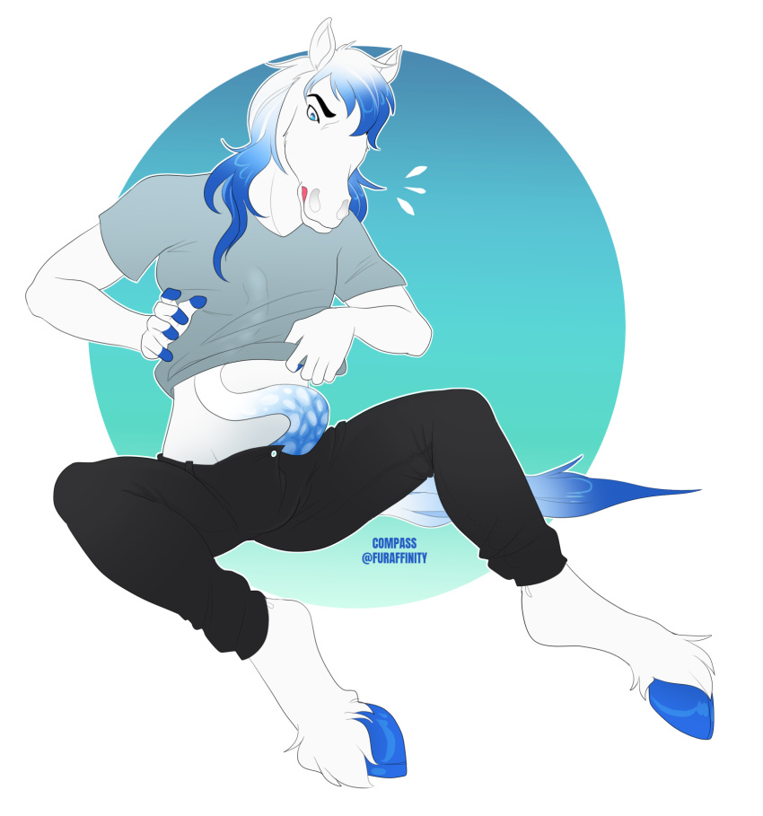 2020 5_fingers anthro blue_hair clothed clothing compass_(artist) digital_media_(artwork) equid equine fingers hair hi_res hooves horse male mammal