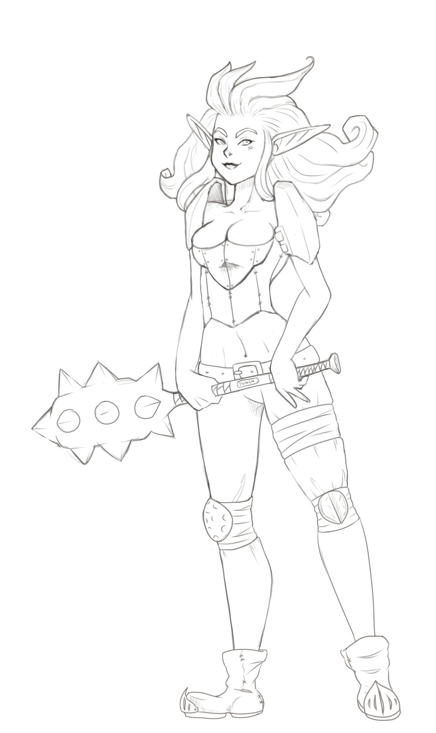absurd_res fan_character female hi_res line_art lines not_furry warrior